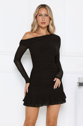 Serve The Look Mesh Long Sleeve Mini Dress Black