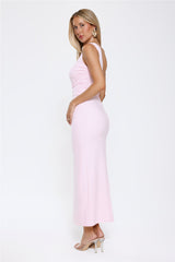 Chic One Shoulder Ruched Drape Maxi Dress Pink