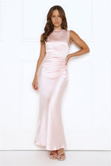 Crystal Shine Satin Maxi Dress Pink