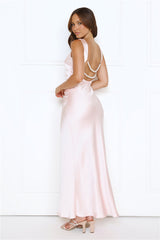 Crystal Shine Satin Maxi Dress Pink