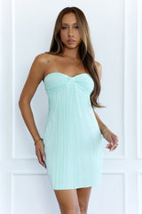 Sublimely Stylish Strapless Plisse Mini Dress Mint