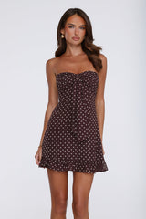 Own Your Glow Polka Dot Strapless Mini Dress Brown