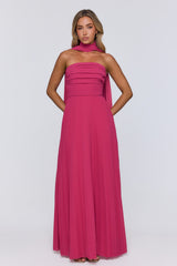 Sugar Babe Strapless Pleated Maxi Dress Magenta