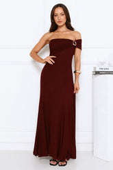 Dewdrop Daze One Shoulder Maxi Dress Burgundy