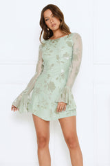 Golden Moon Long Sleeve Mini Dress Sage