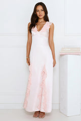 Flirty Girl Satin Maxi Dress Pink