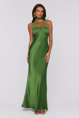 Étoile Club Satin Halter Maxi Dress Green