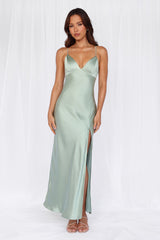 The Sophia Satin Maxi Dress Sage