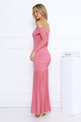 Pretty Allure Off Shoulder Maxi Dress Rose