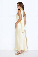 Dream Luxe Halter Satin Maxi Dress Yellow