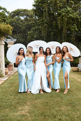 The Opal One Shoulder Satin Maxi Dress Blue