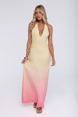 Glow Aesthetic Halter Mesh Maxi Dress Yellow