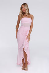 Spark Soirée Strapless Mesh Maxi Dress Blush