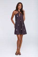 Starry Muse Polka Dot Halter Mini Dress Brown