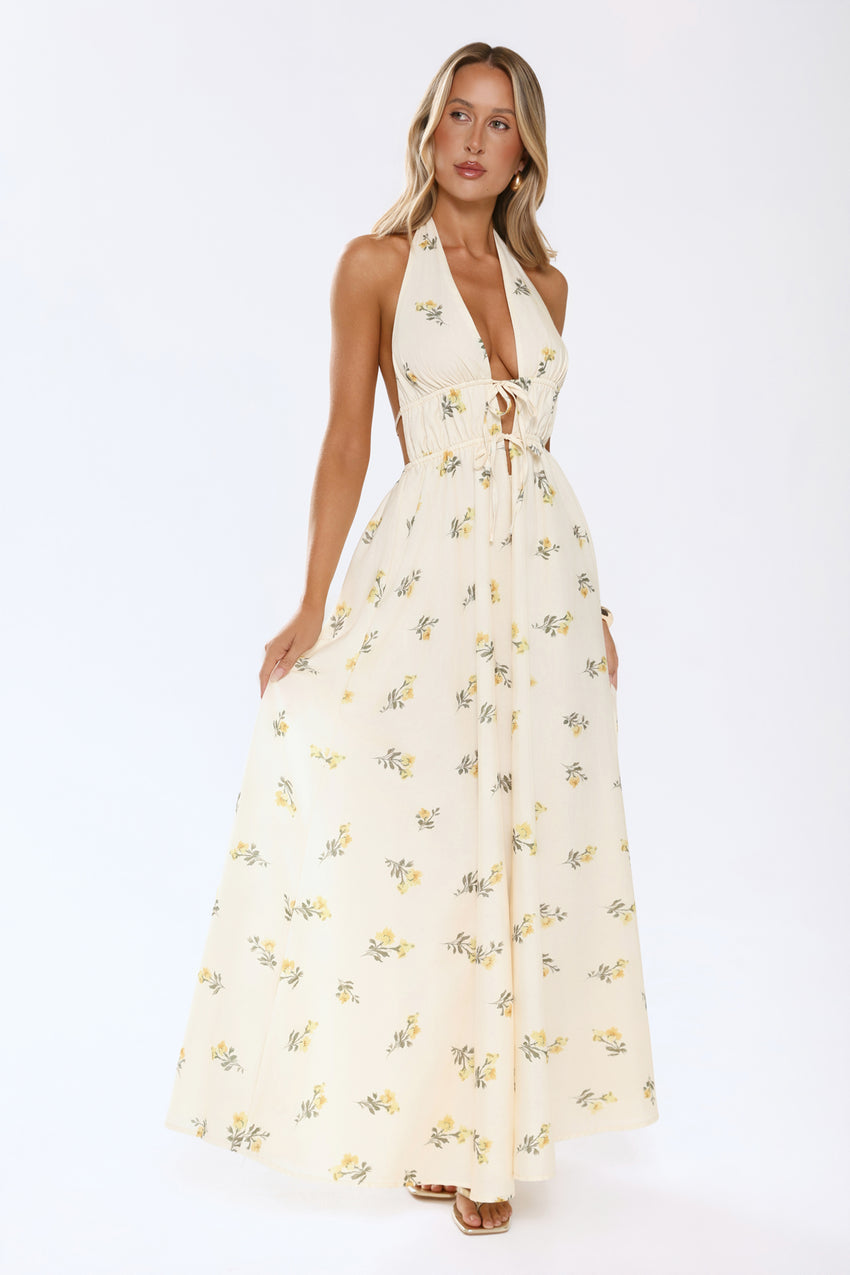 Sweet Reverie Halter Maxi Dress Yellow