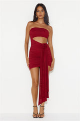 One Week Vacay Strapless Mesh Mini Dress Maroon