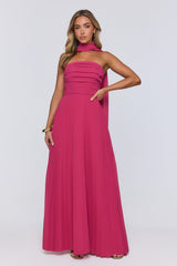 Sugar Babe Strapless Pleated Maxi Dress Magenta